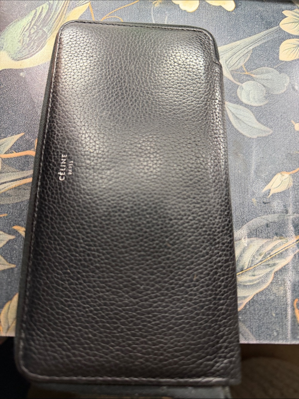 Celine Black Pebbled Zip-Around Wallet